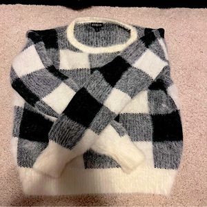 Express black white buffalo plaid fuzzy sweater